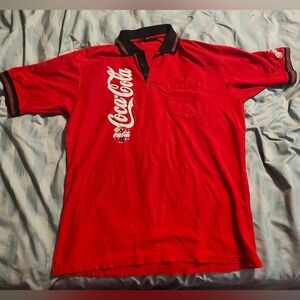VTG Coca Cola Big Logo Polo, Coke Shirt Rugby Men's Large‎ Vintage RARE